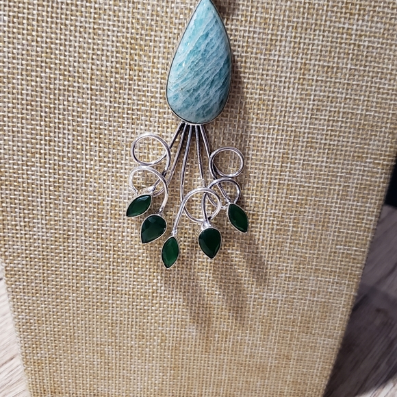 Amazonite necklace, 925 silver onyx amazonite pendant necklace - Picture 10 of 16